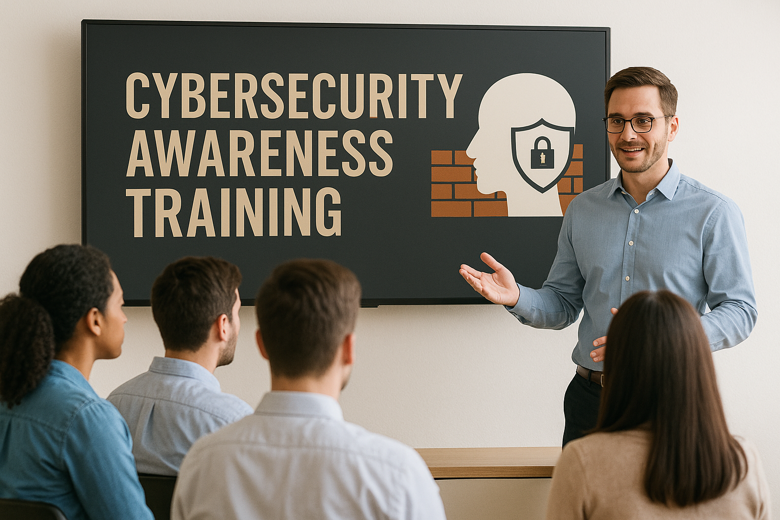 Employees attending cybersecurity awareness training